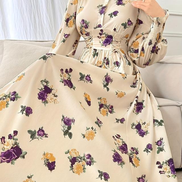 TEMU Blumenmuster Langarmkleid