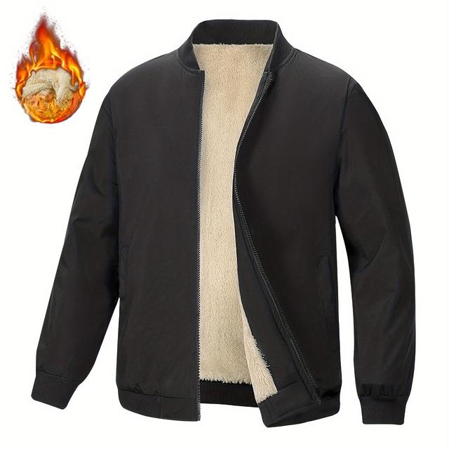 TEMU Men's Baseball Collar Jacket With Fleece For Autumn And Winter