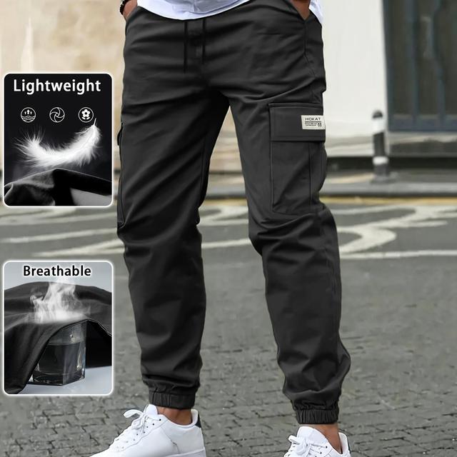 TEMU Men's Lightweight Cargo Trousers, Breathable Design, Featuring A Drawstring Waist And Flap Pockets, Available In Solid Colors, Casual , Outdoor Activities, And Hiking - Single Item