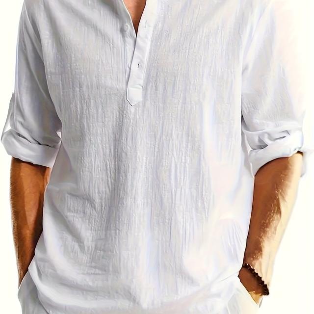 TEMU Men's Plus Size Casual Henley Shirt, Regular Fit, Plus Size