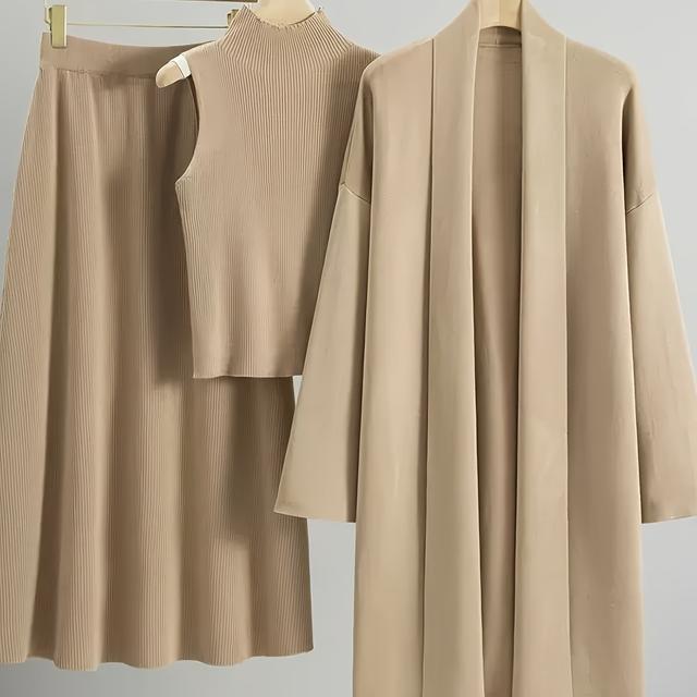 TEMU Elegante dames 3-delige set: Vest, colbertvest & broek met wijde pijpen