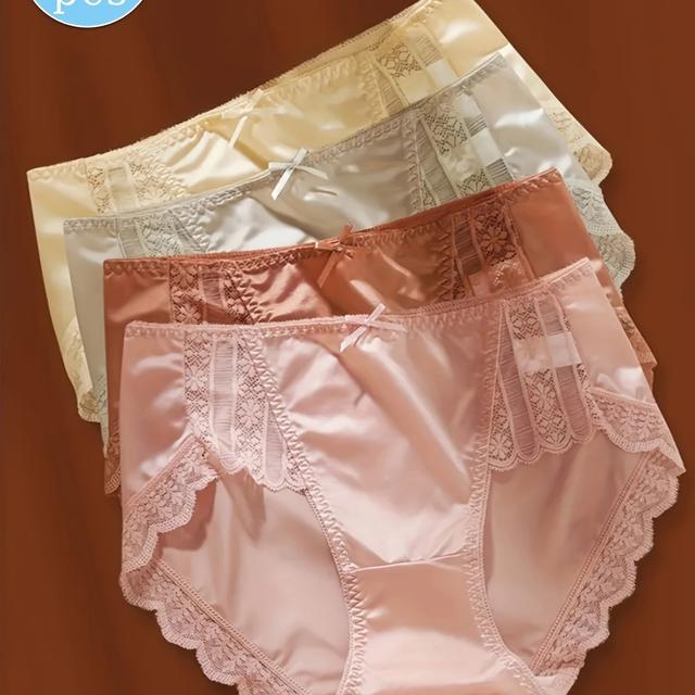 TEMU 4 قطع ملابس داخلية نسائية بدون خياطة من الدانتيل - سراويل شفافة بتغطية كاملة للورك، نصف منخفضة الخصر، مريحة وقابلة للتنفس للملابس اليومية (4 قطع)