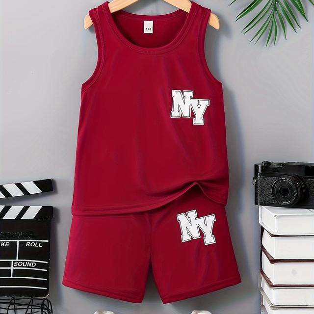 TEMU Boy's Ny Pattern 2pcs Casual Outfit, Tank Top & Shorts Set, Boy's Clothes For Summer Daily & Outdoor Wear