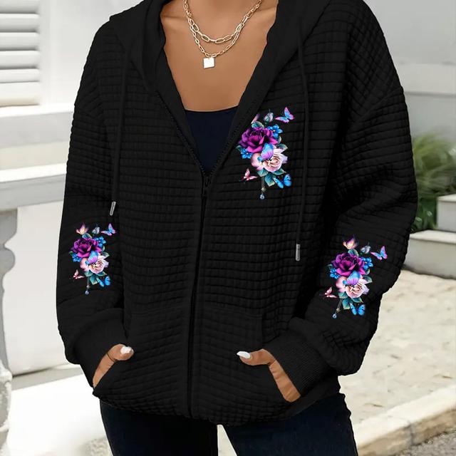 TEMU Plus Size - Plus Size - Newly -size Women's Jacket Hoodie, Stylish Plus-size Women's Waffle Hooded Sweatshirt Coat, Hoodie With Pockets, Casual Zip-up Long Sleeve Drawstring Hooded Jacket