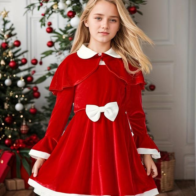 TEMU Christmas Holiday Party Velvet Dress Plus Cape Set