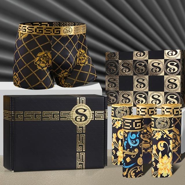 TEMU 5pcs Black And Box Set, Blue And , Light Men's Underwear, Ice Silky Fiber Fabric, Thin, Breathable, And Refreshing Briefs/boxer Briefs