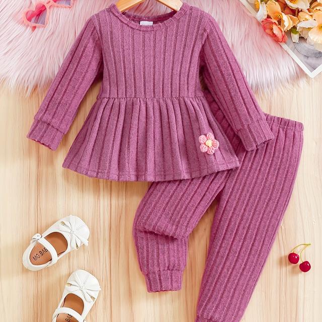 TEMU Conjunto casual para bebés niñas con top de larga y pantalones para y otoño, ideal para actividades al aire libre