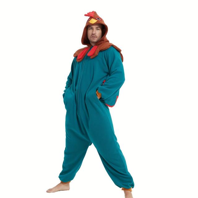 TEMU Erwachsener Herren Fleece Cartoon Onesie, Verdickter Tier Onesie für Herbst und Winter, Fledermausärmel Kapuzenwarmer Bademantel, Bademantel, Halloween-Kostüm, Weihnachtsfeier-Outfit.