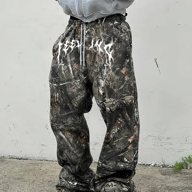 TEMU Herrenhose mit Relaxed-Fit, 3D-Blatt-Camo-Design, elastischem Bund und weichem Material, für Outdoor-Aktivitäten das ganze Jahr über