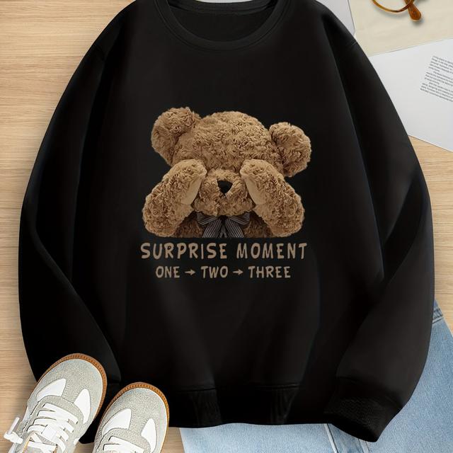 TEMU Sweatshirt mit Bärenmuster und Augenbinde, Mädchen Rundhals-Sweatshirt, Mädchen Sommerkleidung, geeignet für Kinder von 8-14 Jahren