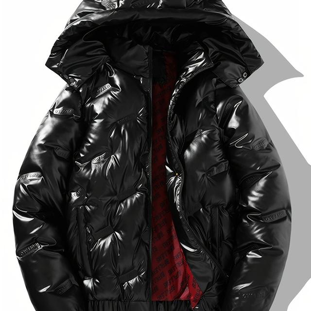 TEMU Chaqueta para hombre, capucha desmontable, superficie negra y dorada