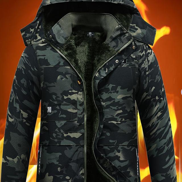 TEMU Herren Mittellanger, verdickter, warmer Mantel mit Kapuze für den Winter; Jacke mit abnehmbarer Reißverschluss-Kapuze für Wärme; Mehrfachtaschen-Arbeitsmantel für Wärme und Outdoor-Nutzung