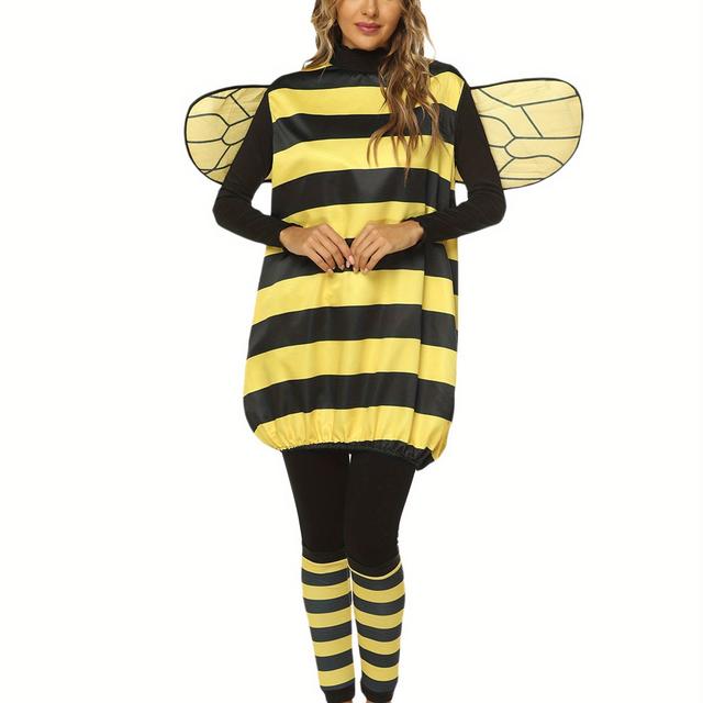 TEMU Women S Cosplay Costume Set Halloween Bee Dress With Wings Headband Leg Sleeves For Role-playing Accessories