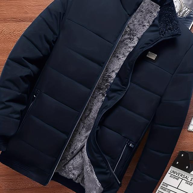 TEMU Chaqueta Casual y de Moda para Hombre | Cuello Alto, Rellena, Color Sólido con Bolsillos, Corte Regular - Marca Ocean