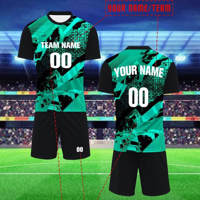 TEMU Custom Boys' Soccer Jersey And Shorts Set - Personalize And Number, Breathable, Quick- Uniform, Suitable For Training And Matches, Round Neck, , Ideal For Spring/summer/autumn, Two-piece Set