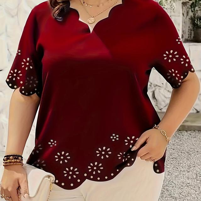TEMU Plus Size - Burnt Floral Lace Top