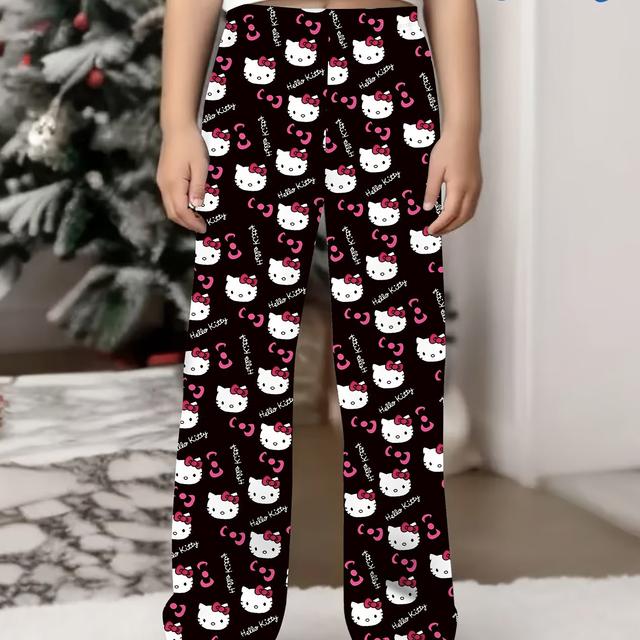 TEMU Cute Casual Hello Kitty Kuromi 3d Print Fashion Pocket Long Pants For Girls, For Outdoor