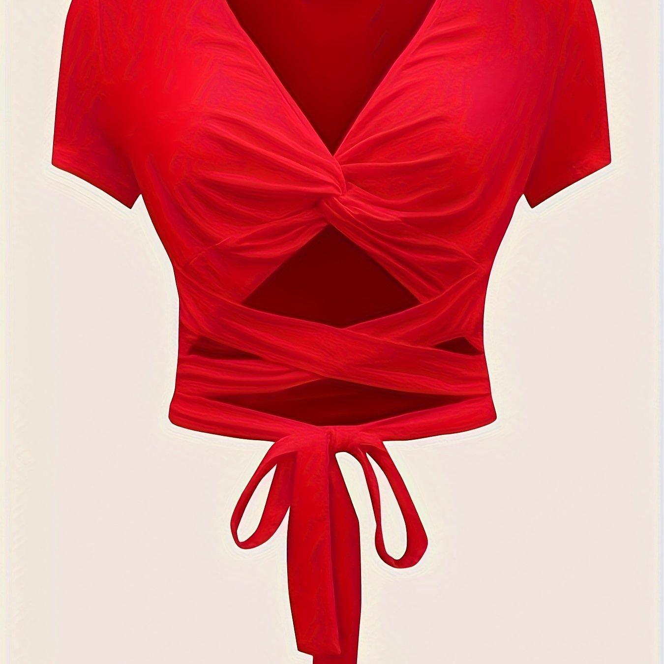 TEMU Strappy Solid Short Women's T-shirt