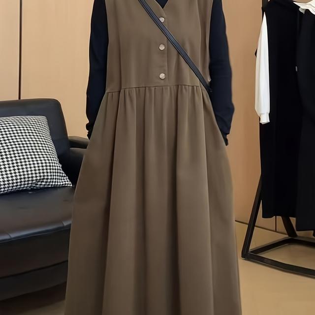 TEMU 【大きいサイズ】で高級感のあるプラスサイズドレス。体型を隠し、腹部を隠すようにデザイン。スフィットで、袖なしのロング丈デザインが魅力。自宅、旅行、社会的なイベントなど、快適性と汎用性に最適。