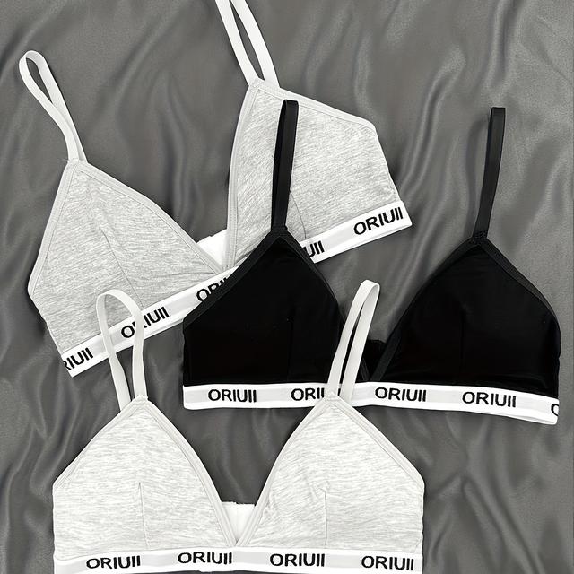 TEMU Pack de Soutiens-Gorge Sport, Armatures à Lettres et Bretelles Casual en V Confortable - Ensemble Multicolore