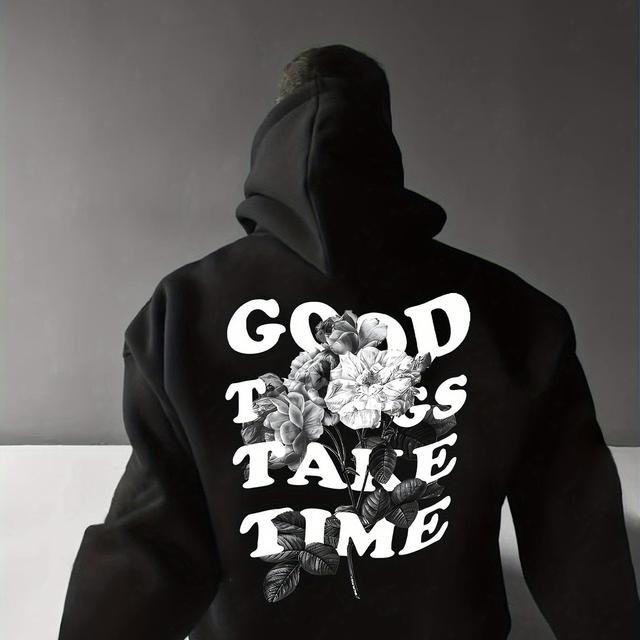 TEMU เสื้อฮู้ดมีซับในสำหรับผู้ชาย พิมพ์ลายตัวอักษรกุหลาบสไตล์แคชชวล