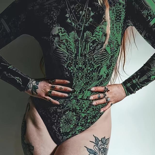 TEMU Body de larga de moda con estampado de tótem , estilo Y2K