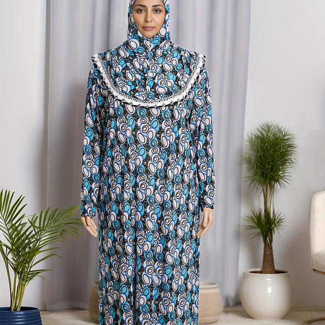 TEMU Plus Size, Women's Dress - Full-length Robe With Hooded Semi-sheer Abaya, Loose Fit Dress For Ramadan, Eid & Daily Wear, Machine Washable Clothing