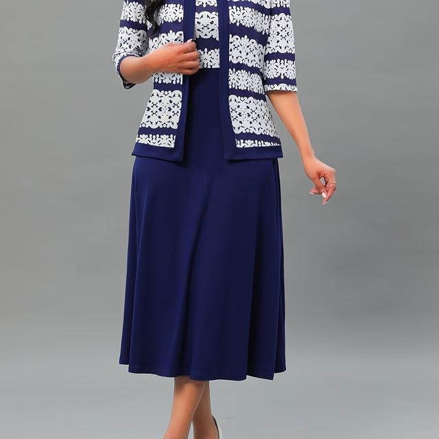 TEMU -border European And American Temperament Elegant Printed Two-piece Dress Xy336