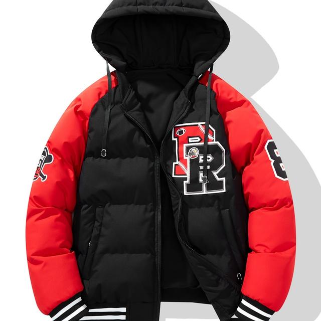 TEMU Reversible New Style Men's Winter Jacket With Letter Embroidery, American Trendy Brand, Color- Windproof Coat, Thick And Warm Couple's Jacket, Model 72391xl