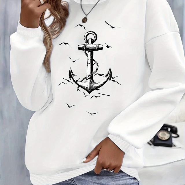 TEMU Anchor Damenmode Sport Kapuzenloser Sweatshirt