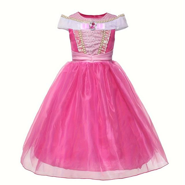 TEMU Schickes rosarotes langes Prinzessinnenkleid mit Knöchellänge, ärmelloses Mädchenkleid für Geburtstagsfeiern, Halloween und Karneval – Kinderfestgeschenk