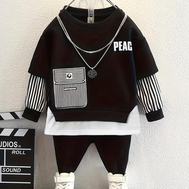 TEMU Langarm-Modeanzug mit Druck für kleine und mittelgroße Jungen