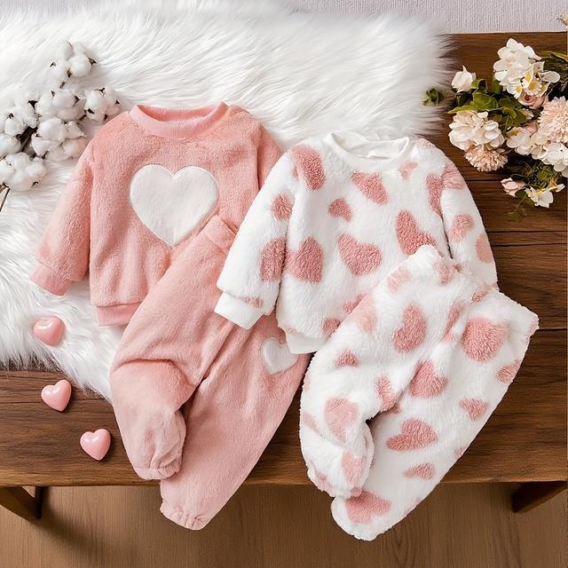 TEMU Girls' Autumn/winter New Floral Fabric And Heart Contrast Color Embroidery Cute Casual Four-piece Set, Perfect For Outdoor