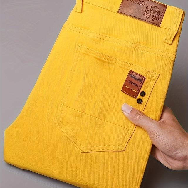 TEMU Men's Slim-fit Jeans - Dark Blue, Medium Stretch, Casual & Formal Wear, Machine Washable, Solid Color, , Versatile For Casual Attire, Everyday Jeans | Jeans | Stretchy Fabric