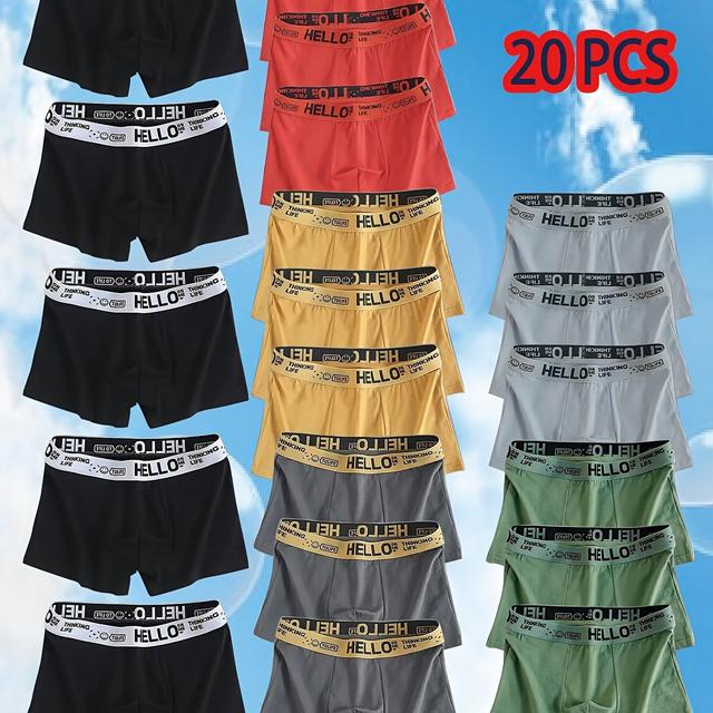 TEMU Fashion Multicolor Series - 20pcs Of Men' Color Hello Elastic Square Underwear - Comfortable Undergarments