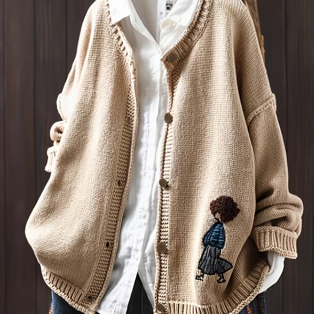 TEMU Plus Size, V-neck Cardigan, Long-sleeved, Autumn/winter, Plus Size, Comfortable And Warm Sweater (shirt Not Included)