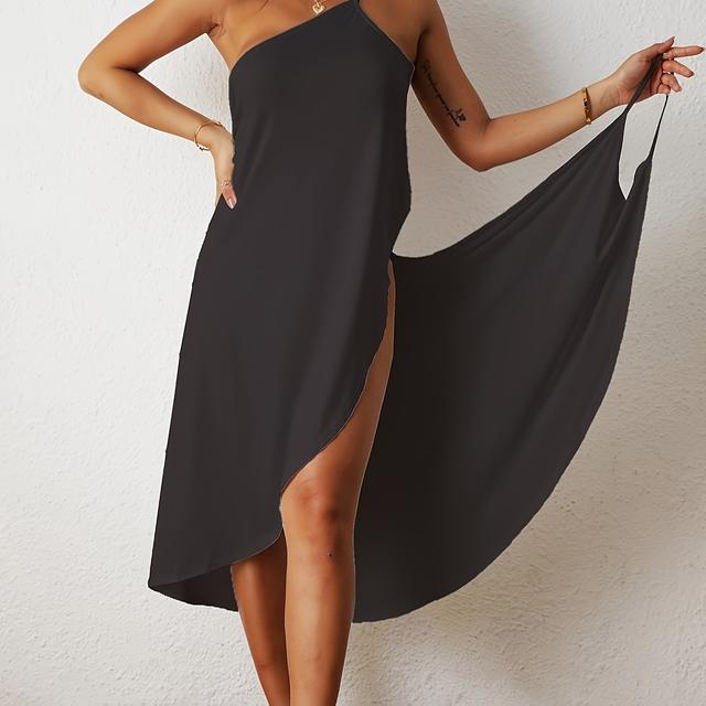TEMU Plain Black Color Backless Spaghetti Strap Versatile Cover Up Dress Without Bikini, Women's Swimwear & Clothing