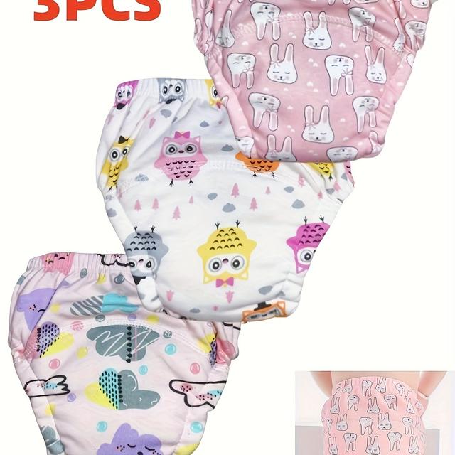 TEMU Pink Potty Training Underwear For Toddlers, 3pcs, Training Underwear With Cute Cartoon Patterns, Holiday Gift, Sizes 90, 100, 110, Reusable And Washable For Potty Training