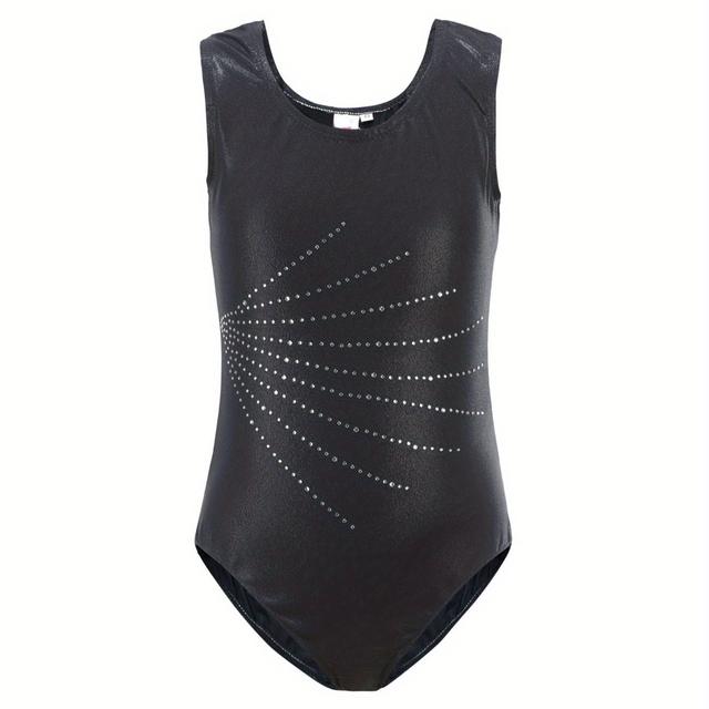 TEMU Girls' Gymnastics Leotard, Polyester & Spandex , High Stretch, Sailor Collar, Design, Patterned Sports Jumpsuit For 12 And Under, Spring/summer Season, Gymnastics Gifts For Girls, Outdoor