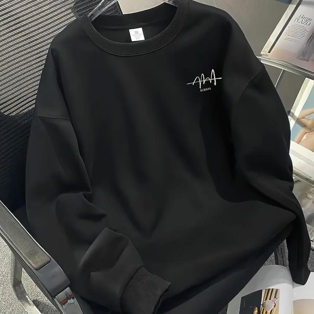 TEMU 【メンズ】ブラック オーバーサイズ 幾何学模様プリント スウェットシャツ 1枚 - ソフトストレッチニット生地、ルーズフィット 、ミニマリスト カジュアル プルオーバー セーター ジム&カジュアルウェアに最適、洗濯機洗い可 冬の暖かさ、丈夫で快適なセーター モダンな幾何学模様