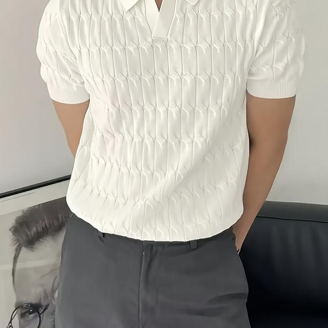 TEMU Suéter de golf tejido con estampado geométrico para hombre, top casual de manga corta para y otoño