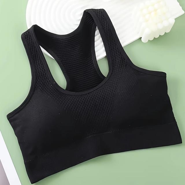 TEMU 1pc Women's Comfortable Thin Sports Bra - Breathable Elastic Underwear With Backless Design, Medium Stretch, Round Neck, Chest Padding, Perfect For Yoga, Running