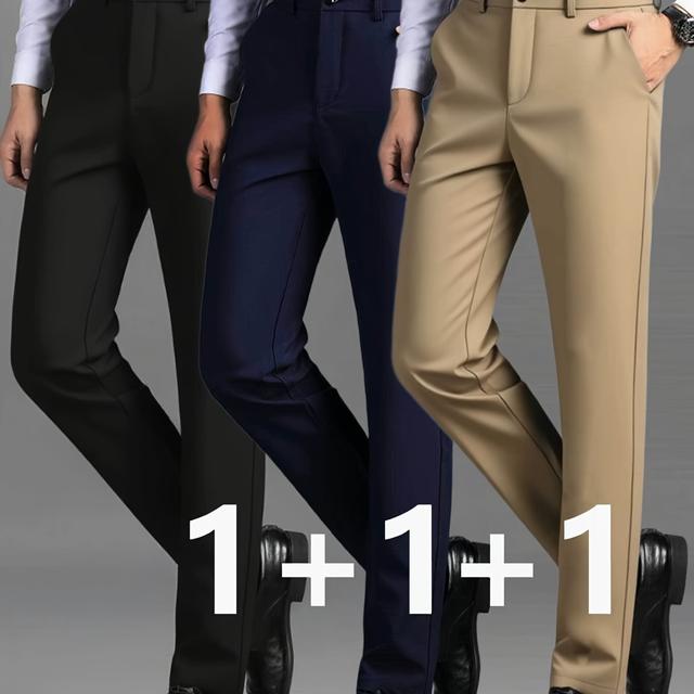 TEMU Set Of 3 Men's Business Casual Trousers Suitable For Work And Everyday Wear