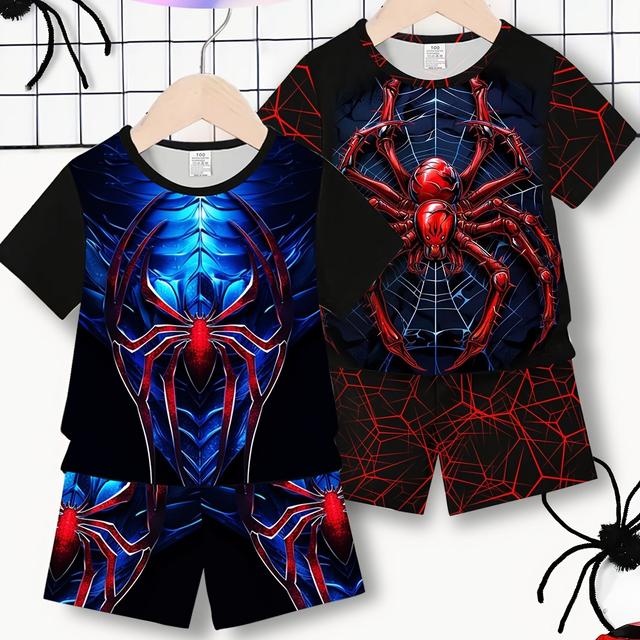 TEMU Sent 1 Set, Boys' Outfit With 3d Spider Print, Hand-cut, Ideal Holiday Gift For Kids, Perfect For Outdoor
