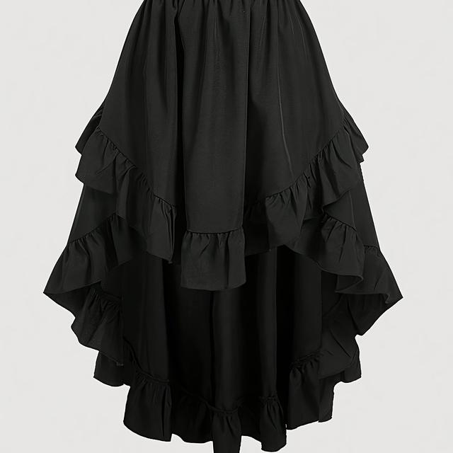 TEMU Plus Size, Plus Size Women's Black Ruffle Hem Skirt, Vintage Black Layered Skirt