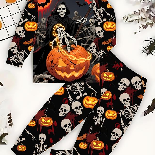 TEMU Kids' Halloween Pattern Long Sleeve Set, Outdoor