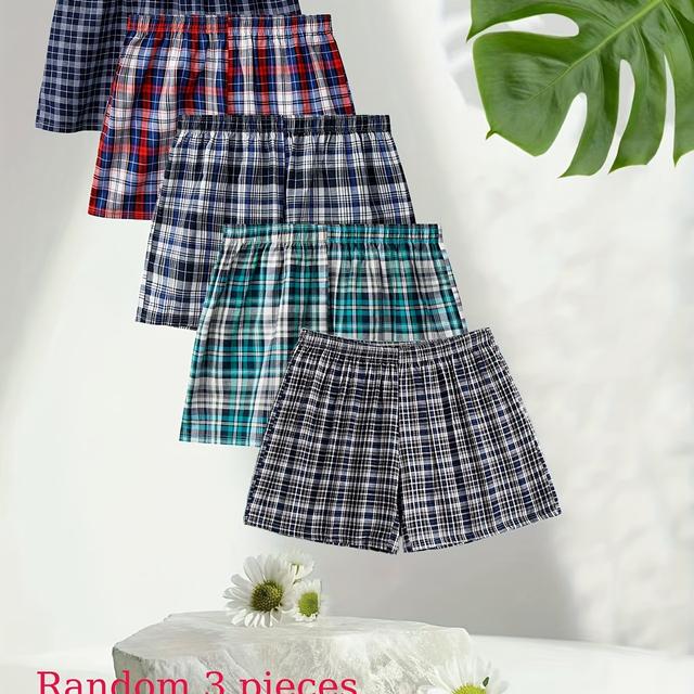 TEMU 3pcs Men's Casual Boxer Briefs - Striped Underwear, Elastic Waistband, Regular Fit For Lounge & Casual Attire, Assorted Colors, Boxer Shorts, Comfortable Underwear, Medium Elasticity Fabric