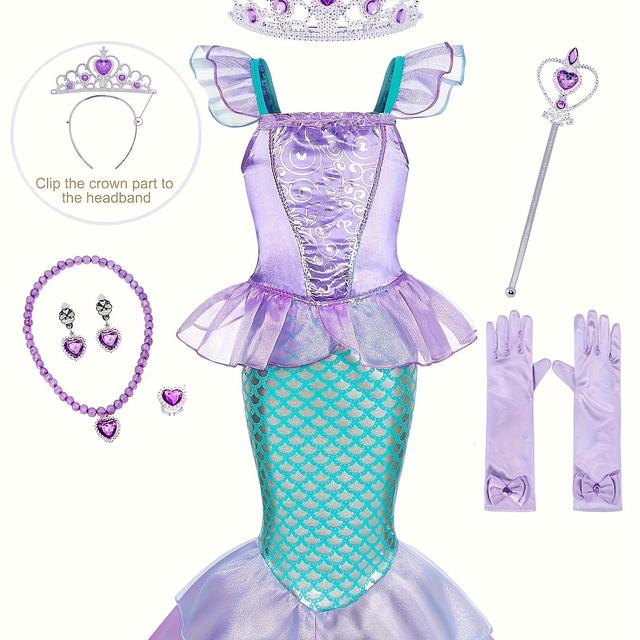TEMU Not For Swimming Girls' Halloween Dress Little Mermaid Dress With Random Accessories