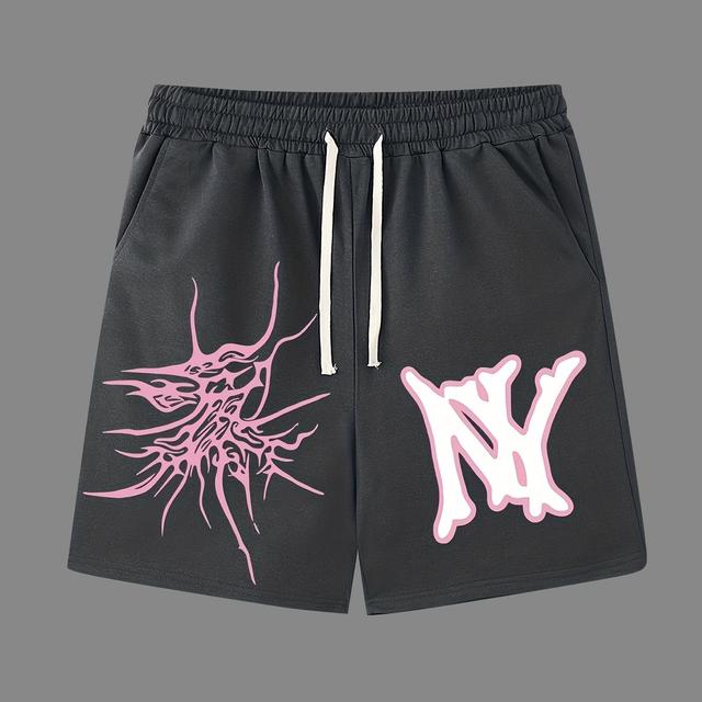TEMU Graphic Pattern Comfy Shorts, Men's Casual Slightly Stretch Elastic Waist Drawstring Shorts For Summer Basketball Beach Resort