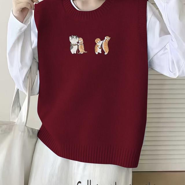 TEMU Chaleco holgado texturizado para mujer con cuello redondo, y ligeramente elástico, suéter tipo top casual para el hogar. Solo suéter es para